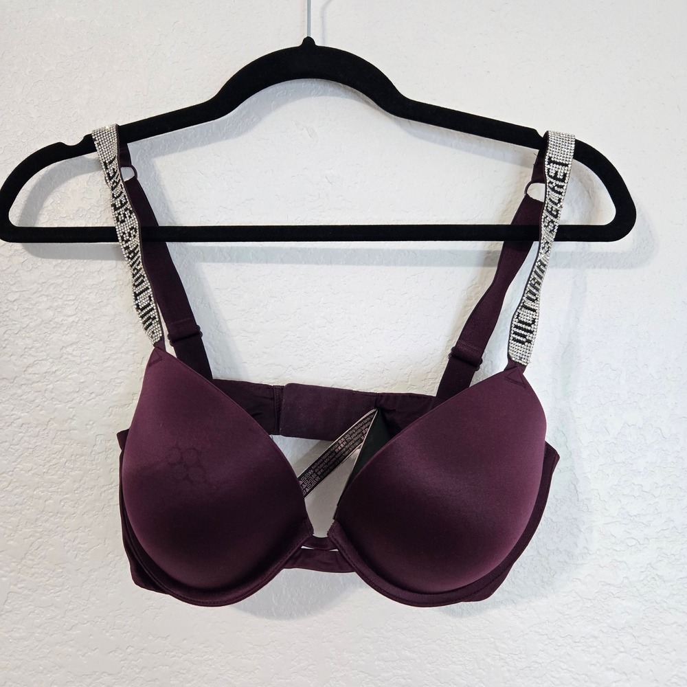 Victoria's Secret Very Sexy Push Up Bra Purple Rhinestone Strap 32DD E70